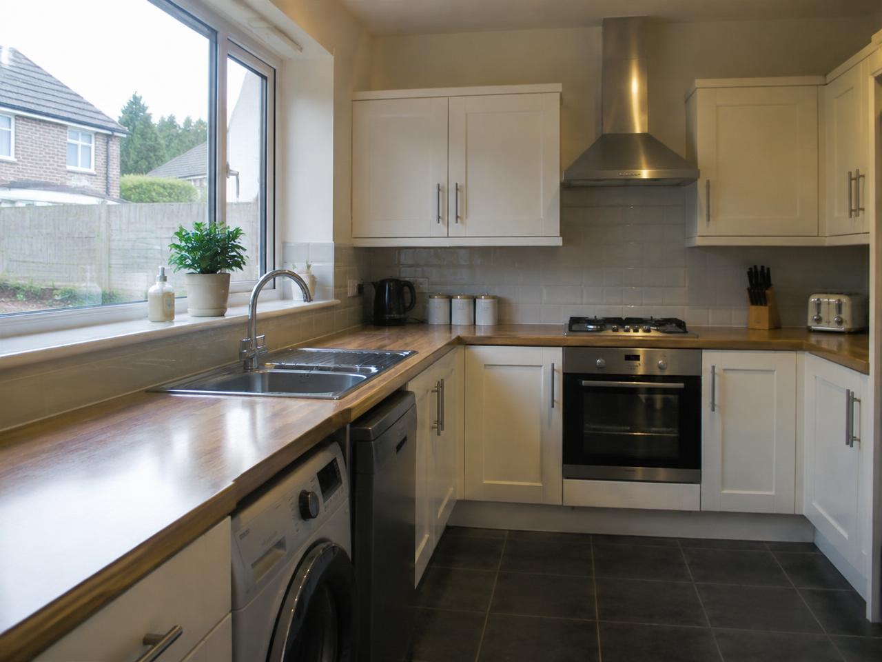 Illustrative kitchen after cleaning with polished counters